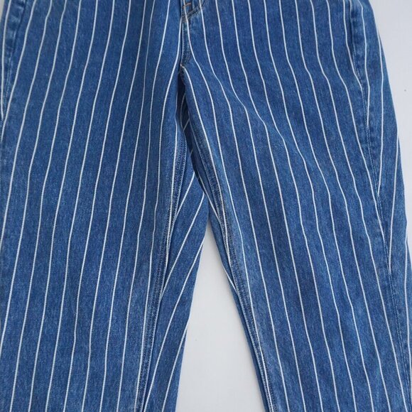 American Eagle Blue White Stripe Straight Tapered Mom Denim Blue Jeans 2 - Picture 6 of 14